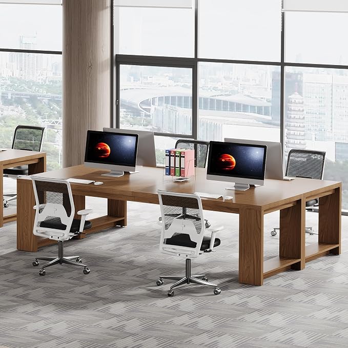 Tribesigns Two Person Desk, 86.6-Inch Extra Long Desk, Double Computer Writing Table, Wood Large Desks Workstation for Home Office, Walnut