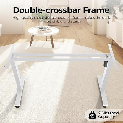 Electric Standing Desk 63 x 24 Inches Adjustable Height Ergonomic Sit Stand Up Desk for Home Office Curved Computer Desk Memory Preset with Wheels and White Frame/White Top