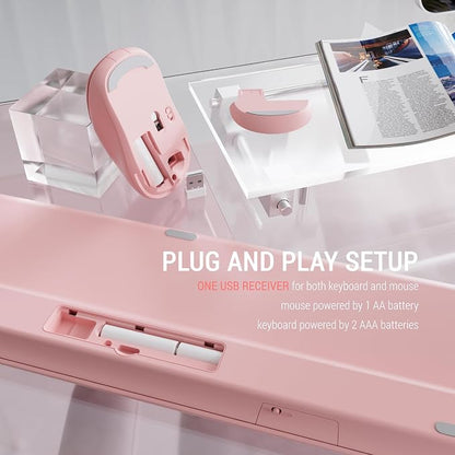 Wireless Keyboard and Mouse Combo,2.4GHz, Full-Size 110-key Design, Ultra-Thin and Silent Keys,Suitable for laptops/desktops/PCs,Compatible with Windows and Mac OS (Gradient Pink)