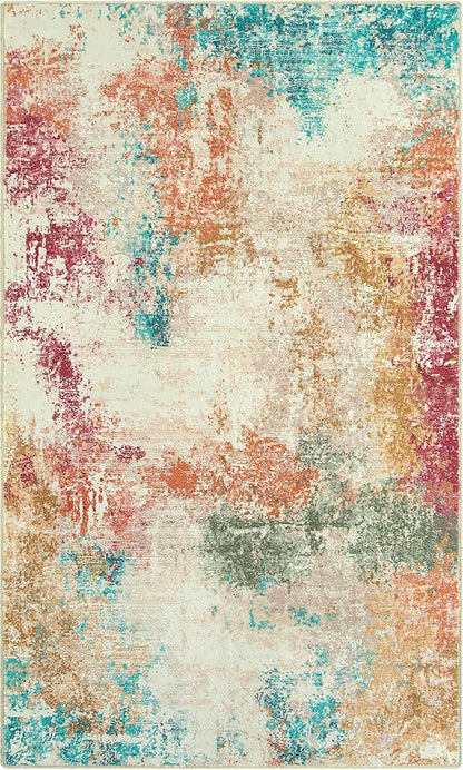 Lahome Abstract Kitchen Rugs Washable, 3x5 Ultra Thin Soft Small Area Rug for Living Room Non-Slip, Low-Pile Indoor Modern Colorful Bedroom Throw Carpet for Entryway Office Bathroom