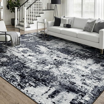 RELEANY Washable Area Rugs 5'x7' Non-Slip Modern Abstract Soft for Living Room Entryway Bedroom Kitchen, Print Pattern, Black Navy Blue Gray