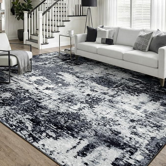 RELEANY Washable Area Rugs 6'x9' Non-Slip Modern Abstract Soft for Living Room Entryway Bedroom Kitchen, Print Pattern, Black Navy Blue Gray