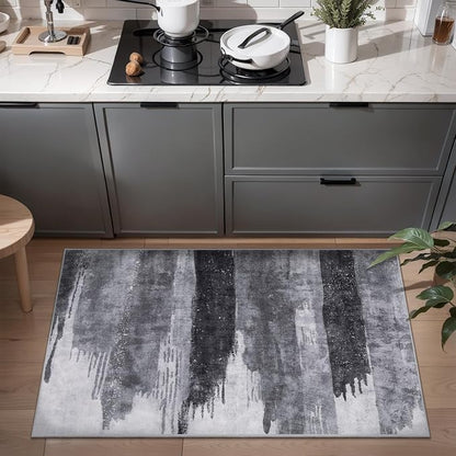 Ciicool Modern Abstract Area Rug 2x3 Washable Small Entryway Rugs,Grey Black Non-Slip Low Pile Throw Entry Rug, Foldable Kitchen Bathroom Rugs Floor Carpet for Entrance Bedroom Indoor Doormat