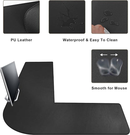 Mydours 53"x53"x16" L Shaped Office Mat, Full Desk Mouse Pad for Large L Shaped Gaming Desk Cover, Dual-Sided PU Leather Pad, Corner Mat for Home & Executive Office Desks, Black
