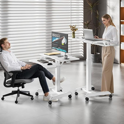 PEGZONE Standing Rolling Desk with Keyboard Tray, Laptop Cart with Wheels, Adjustable Height Portable Computer Workstation Cart for Classroom, Office