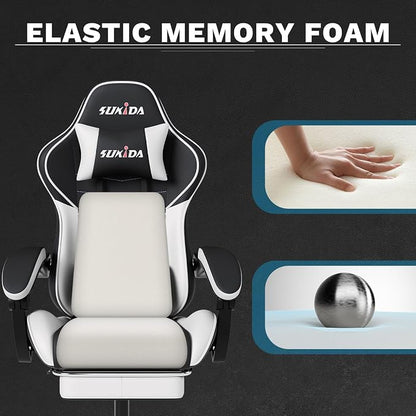 Ergonomic Video Gamer Chairs Gaming Computer Chair Gamer Chairs for Adults Massage Lumbar Support Swivel Height Adjustable Headrest Backrest