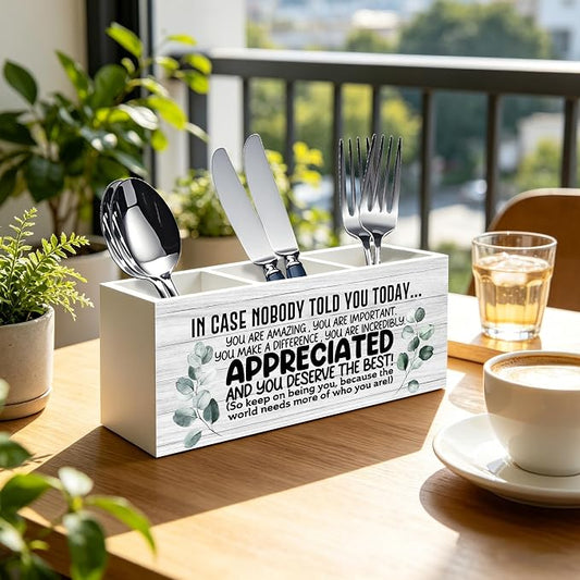 Inspirational Pen Pencil Holder Organizer for Desk, Appreciation Thank You Gifts for Women Men Friends Coworkers Wood Signs for Home Office Desk Tabletop Decor Accessories