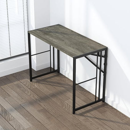 Lutown-Teen 35 inch Narrow Folding Desk, Writing Gaming Computer Camping Desk for Small Spaces, No Assembly Required Home Office Table, Black Oak
