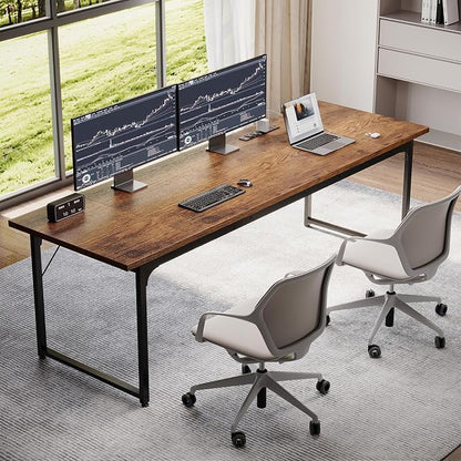 Coleshome 79 Inch Large Computer Desk with Power Outlet, Extra Long Desk for Home Office & Gaming, Spacious Writing Table for Study and Crafting, Rustic Brown