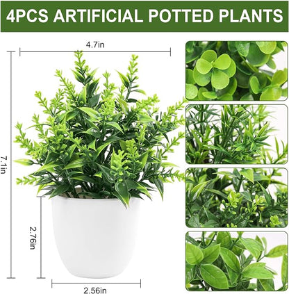 Der Rose 4 Pack Faux Plants Indoor Small Fake Plants for Bathroom Decor | Fluffy Pretty look for shelves desktops windowsills offices decor, fade-resistant and safe for pets (no soil or pollen)