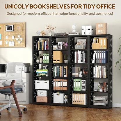 UNICOLY Bookshelves and Bookcases, 5 Tier Metal Bookshelf with Adjustable Shelves and Bookends, Open Shelf Bookcase, Display Shelves for Home Decor Bedroom, Living Room, Home Office, Black