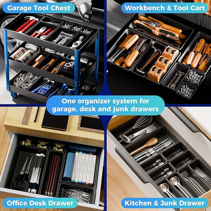 10 PCS Small Toolbox Organizer Trays for Drill Bits, Impact Bits and Sockets, Drawer Bins for Garage Mechanic Chest and Workbench Bit Drawers(S_10PCS_Black)
