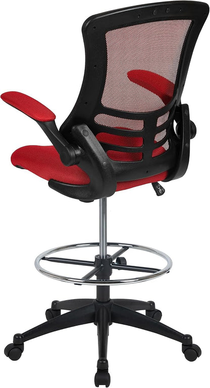 Flash Furniture Kelista Mid-Back Swivel Office Chair with Adjustable Seat Height, Ergonomic Mesh Desk Chair with Flip-Up Armrests, Red