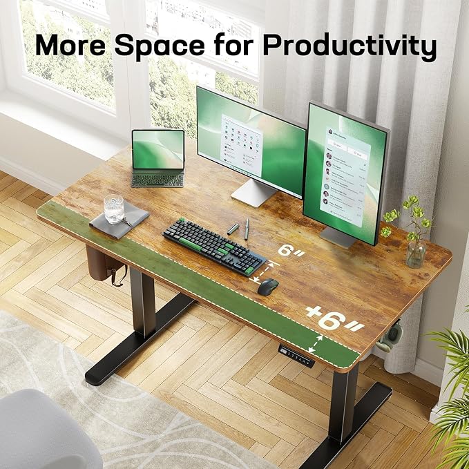Marsail Electric Standing Desk with One-Piece Desktop,55 x 30 inch Height Adjustable Office Gaming Computer Desk with Deeper Tabletop,Home Office Stand up Desk with 4 Memory Presets, 2 Packages