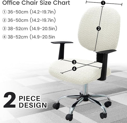 MIFXIN Computer Office Chair Cover Stretch Elastic Slipcover 2 Piece Jacquard Computer Chair Seat Covers Furniture Protector for Office Home, Only Covers No Chair (White)