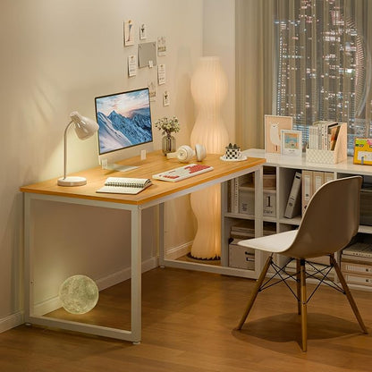 ZenStyle Computer Desk 47" Large Office Desk Computer Table Laptop PC Simple Study Writing Desk for Home Office, Light Brown