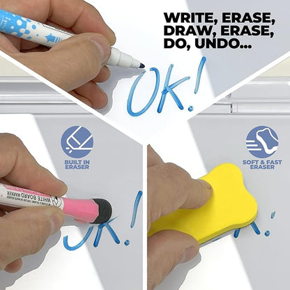 Desktop Whiteboard - Glass Dry Erase White Board - Desk Computer Buddy – Home Office & Studying Essentials - with Phone & Tablet Slot, Storage Compartment - Includes 4 Markers, 1 Eraser (2 Pack)