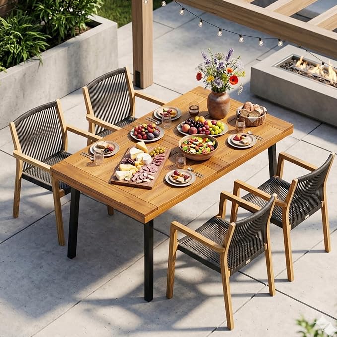 VINGLI 48 Inch Solid Wood Dining Table for 4-6, Walnut Rectangular Kitchen Table with Waterproof Tabletop for Indoor & Outdoor Use, Pine Wood Dinner Table for Patio, Dining Room, Kitchen, Apartment