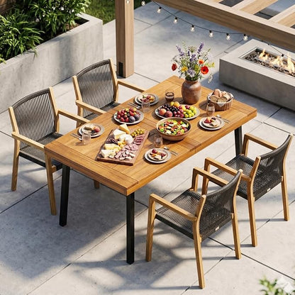 VINGLI 48 Inch Solid Wood Dining Table for 4-6, Walnut Rectangular Kitchen Table with Waterproof Tabletop for Indoor & Outdoor Use, Pine Wood Dinner Table for Patio, Dining Room, Kitchen, Apartment
