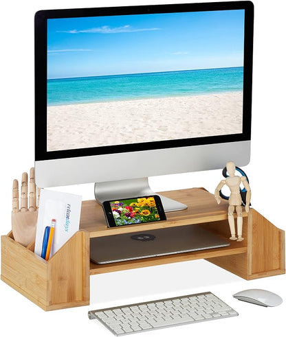 Relaxdays Bamboo Monitor Stand, Natural, 16 x 57.5 x 25 cm