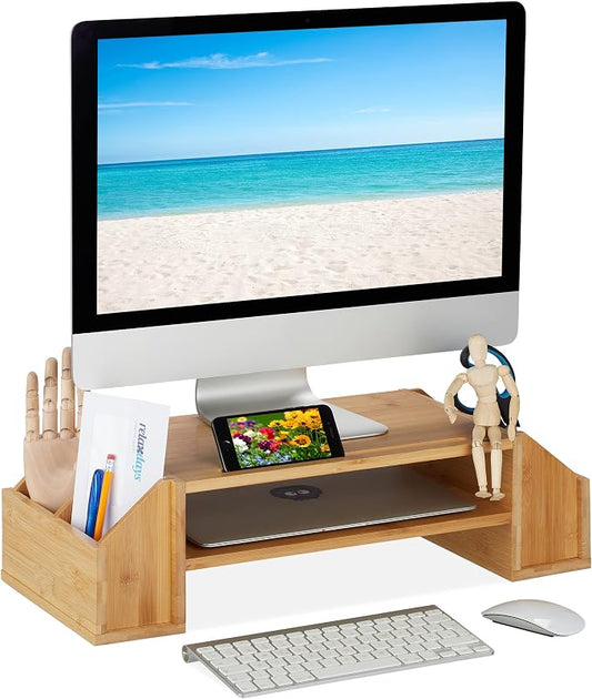 Relaxdays Bamboo Monitor Stand, Natural, 16 x 57.5 x 25 cm