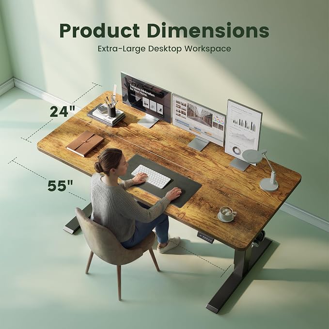 CubiCubi 55 x 24 Standing Desk, Height Adjustable Electric Computer Desk, Sit Stand up Home Office Workstations, Rustic Brown