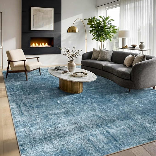 Latte&Fog 10x14 Area Rug for Living Room, Extra Large Blue Modern Abstract Washable Rugs, Boho Non Slip Low Pile Carpet for Indoor Bedroom Dining Room, Office, Dorm, Classroom and Farmhouse - Blue