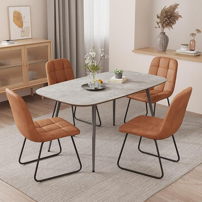 HIPIHOM 47.2'' Dining Table Set for 4,Modern Wood Dining Table,Leather Dining Chairs 4,Table and Chairs Set of 4,Ideal for Kitchen Dining Room (Gray Table + 4 U-Shaped Brown Chairs, 47.2")