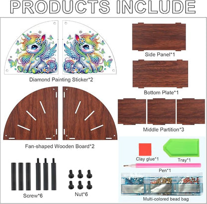 Diamond Art Painting Wooden Organizer Box – Animal DIY Multi-Grid Storage for Makeup Brushes, Remotes & Office Supplies – Double-Sided Drill Tabletop Décor for Adults