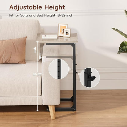 Vagusicc C-Shaped End Table, 33" Tall C Table Adjustable Height Side Table, Small Couch Table with Metal Frame, Slide Under Sofa TV Tray for Living Room, Bedroom, Bedside, Small Spaces, Gray