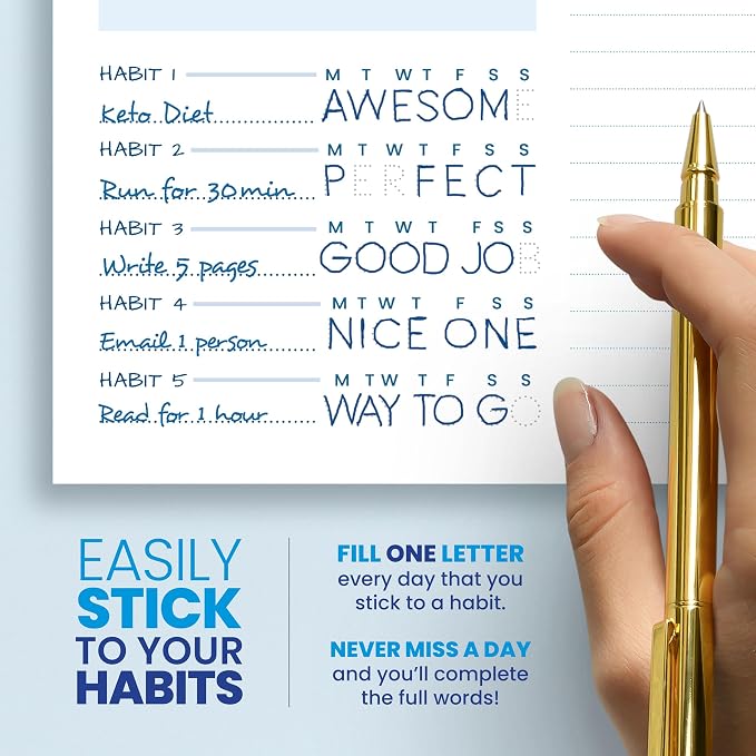 Weekly Planner Spiral Bound Notebook A5 - Undated Planner - To Do List Notebook - Habit Tracker - 52 Weeks - Daily Planner Undated for Home Work Office Business - Goal Planner - Cute Planner - Blue