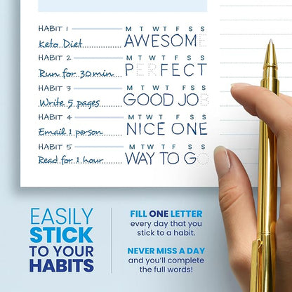 Weekly Planner Spiral Bound Notebook A5 - Undated Planner - To Do List Notebook - Habit Tracker - 52 Weeks - Daily Planner Undated for Home Work Office Business - Goal Planner - Cute Planner - Blue