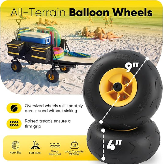 Sekey Heavy Duty Beach Wagon with 9" Big Sand-Proof Wheels, 300L Oversized Foldable Beach Cart with Cooler| Adjustable Handle & Balloon Tires for Sand, Camping,Vacation