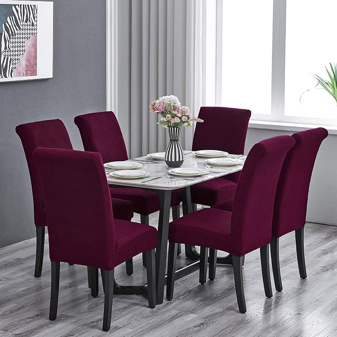 Stretch Chair Covers for Dining Room Set of 4, Removable Washable Dining Room Chair Covers, Dining Chair Slipcovers Seat Protector, Great for Home and Banquet Decor (Burgundy, 4 Pack)