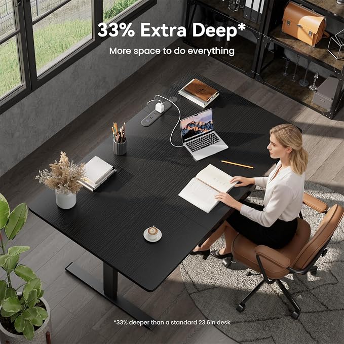HLDIRECT Electric Standing Desk, 47 x 31.5 Inches Height Adjustable Table with Outlets, Sit Stand Computer Desk with Drawers for Home Office, Ergonomic Rising Workstation, Black