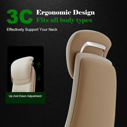 Ergonomic Executive Leather Office Chair-High Back Top Grain Leather with Adjustable Headrest, 3-Position Recline (90°-135°), Tension Control & Height Adjustment, Italian DONATI Base