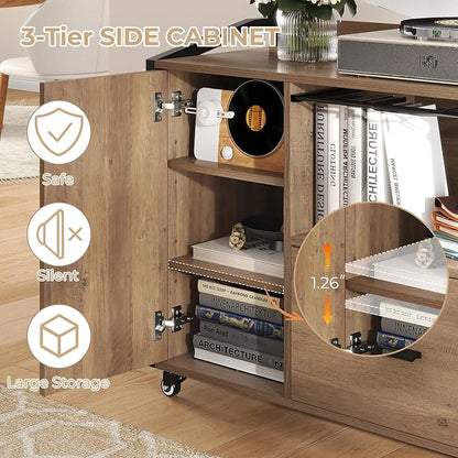 HSH Rolling File Cabinet with Lock, Mobile Lateral Filling Cabinet on Wheels, Wood Printer Stand with Storage Drawer, Modern File Cabinets Fits F4 Legal for Home Office, Rustic Oak, 33Inch
