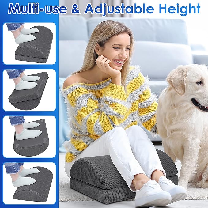 CushZone Foot Rest,Desk & Gaming Accessories,Foot Rest for Under Desk at Work,Comfortable Footrest with 2 Adjustable Heights & Removable Cover, Office Desk Accessories（Gray）