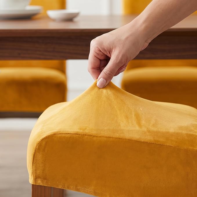 Deisy Dee Stretch XL/Oversized Extra Large Velvet Dining Room Chair Covers for Kitchen Dining，Removable Washable Chair Protectors Slipcovers (Golden Yellow, 4)