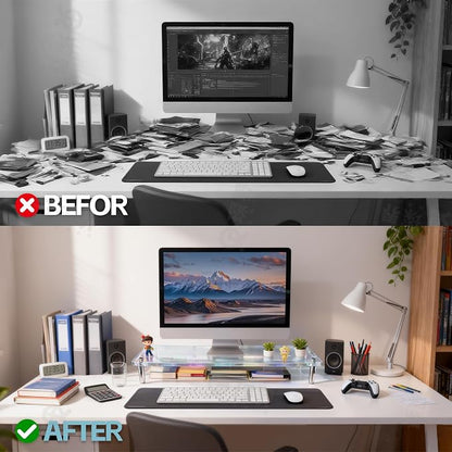0.39" Extra Thick Acrylic Monitor Stand Riser, Clear | 23.6” x 9.1" x 3.5" Acrylic Desk Shelf with RGB Lighting & Dual Control-App & Button Control,for Office Desktop Organizer