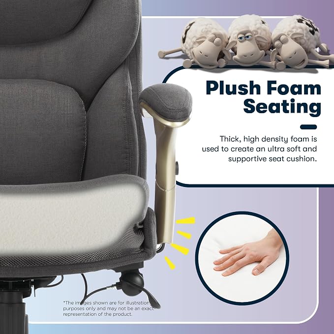 Serta Claremont Executive Office Chair with Back-In-Motion Technology, Ergonomic Mid-Back with Pivot Lumbar Support & Seat, Plush Cushion, Body Pillows, Adjustable Arms, Dark Gray Fabric