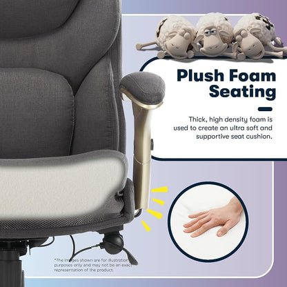 Serta Claremont Executive Office Chair with Back-In-Motion Technology, Ergonomic Mid-Back with Pivot Lumbar Support & Seat, Plush Cushion, Body Pillows, Adjustable Arms, Dark Gray Fabric