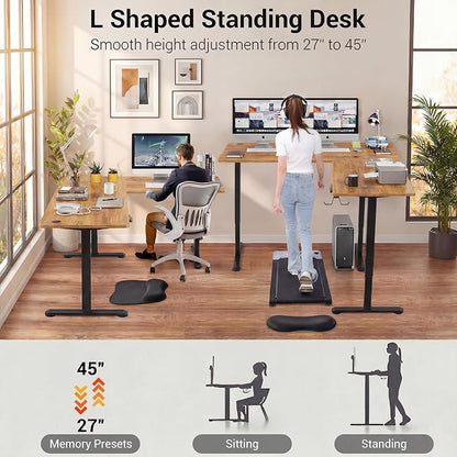 63” L Shaped Standing Desk,Electric Height Adjustable Corner Stand Up Desk, Ergonomic Sit Stand Home Office Computer Desk with Splice Board (Brown)