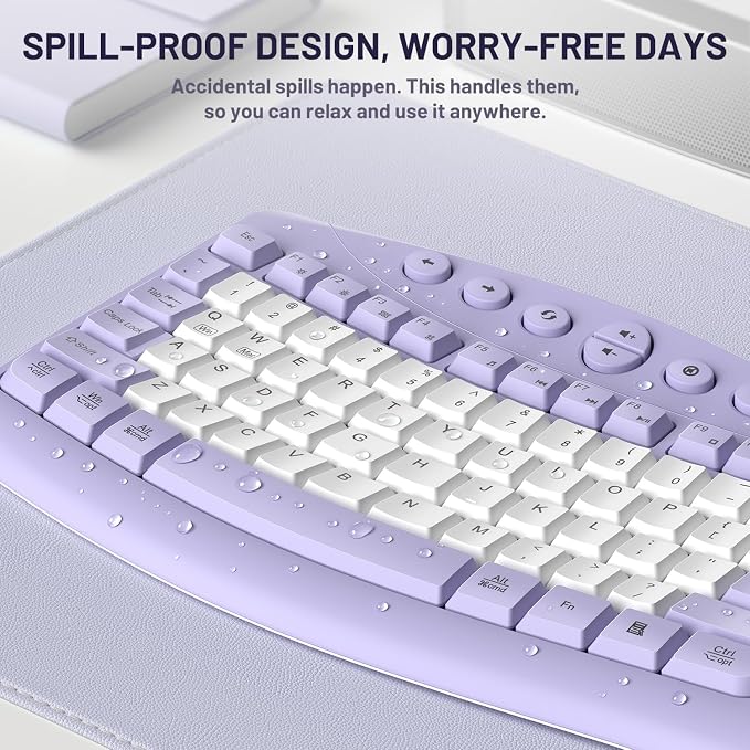 Wireless Keyboard and Mouse Combo,2.4G Full Size Ergonomic Curved Silent Keyboard with Fn Multimedia Keys for Office and Home, 3-DPI Quiet Mouse for Windows,Mac OS Desktop/Laptop/PC (Purple-B)