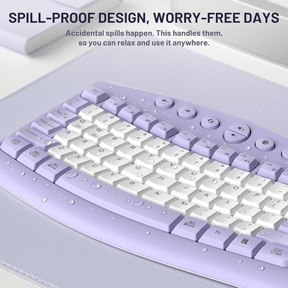 Wireless Keyboard and Mouse Combo,2.4G Full Size Ergonomic Curved Silent Keyboard with Fn Multimedia Keys for Office and Home, 3-DPI Quiet Mouse for Windows,Mac OS Desktop/Laptop/PC (Purple-B)