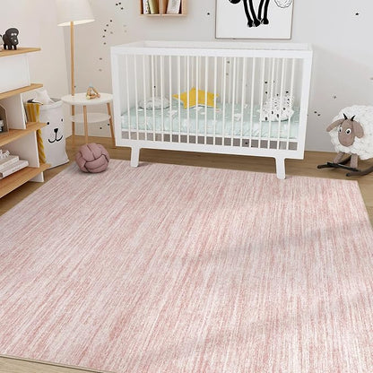 Nakagishi 8X10 Area Rugs Living Room: Washable Large Vintage Rug Neutral Non-Slip Soft Stain Resistant Indoor Carpet for Bedroom Nursery Dining Room Office Playroom - Pink-01