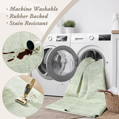 Sage Green Rugs for Bedroom,Small Boho Abstract Washbale Non Slip Area Rug for Kitchen Entryway,Light Green Rug 3x5 Sage Ombre Low Pile Carpet for Bathroom Laundry Room,3 x 5