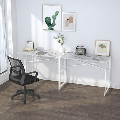 Lutown-Teen Folding Computer Desk 40 inch Writing Gaming Computer Camping Desk, No Assembly Required Home Office Table, White Marble