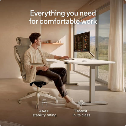 Desktronic HomeOne Standing Desk 54x28 — Ergonomic Sit Stand Home Office Desk, Made in Europe, Electric Dual Motor Height Adjustable, USB & USB-C Charging, Wobble-Free, Touchscreen, 3 Memory Presets