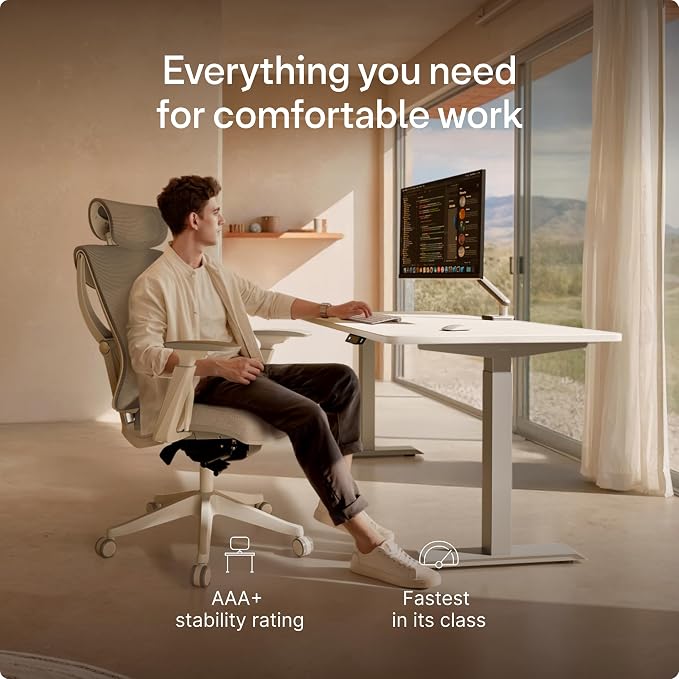 Desktronic HomeOne Standing Desk 60x30 — Ergonomic Sit Stand Home Office Desk, Made in Europe, Electric Dual Motor Height Adjustable, USB & USB-C Charging, Wobble-Free, Touchscreen, 3 Memory Presets